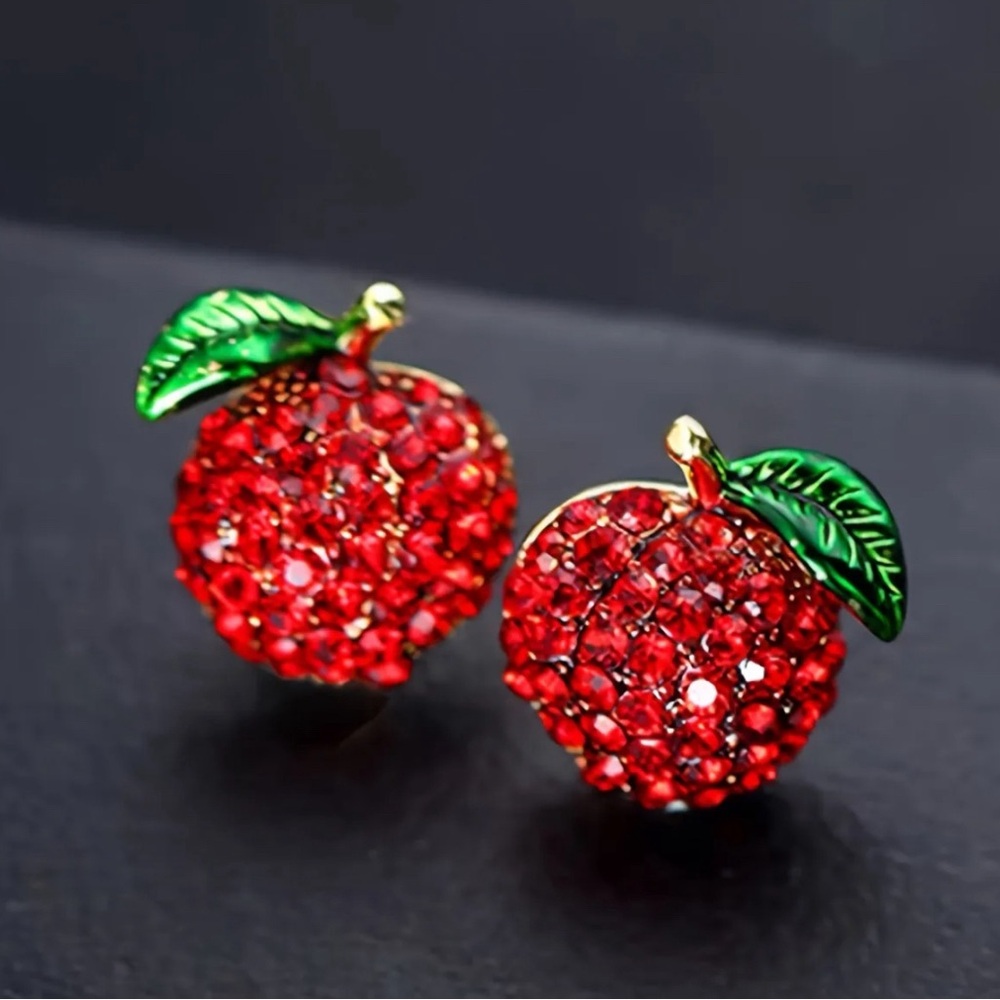 Elegant Red Crystal Apple Earrings